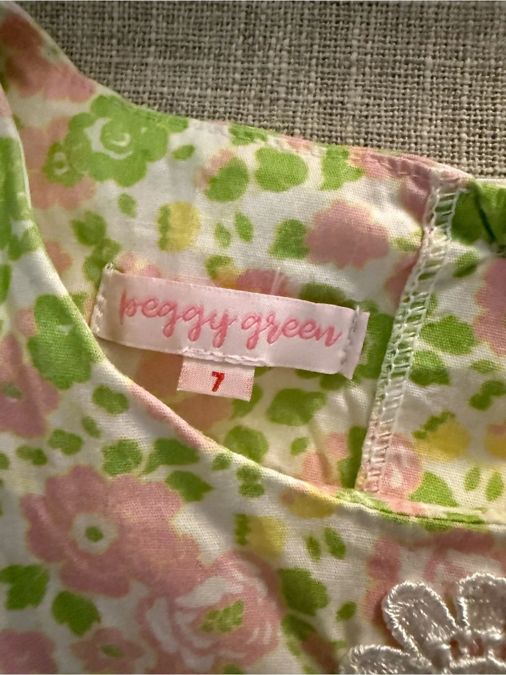 Girls Pink & Green Floral Shift Dress with Lace Trim - Peggy Green